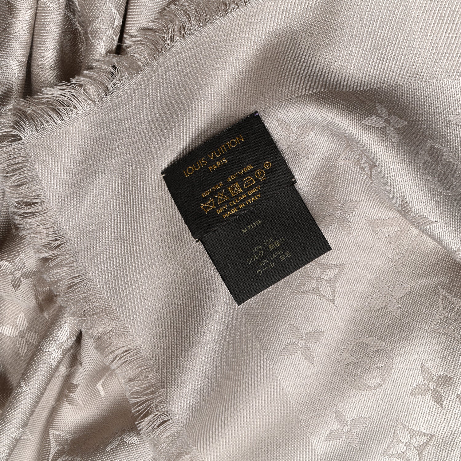 Louis Vuitton Silk Wool Monogram Shawl Greige 3 of 4