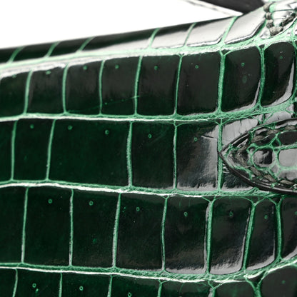 Hermes Shiny Porosus Crocodile Kelly Pochette Vert Cypress 12 of 19