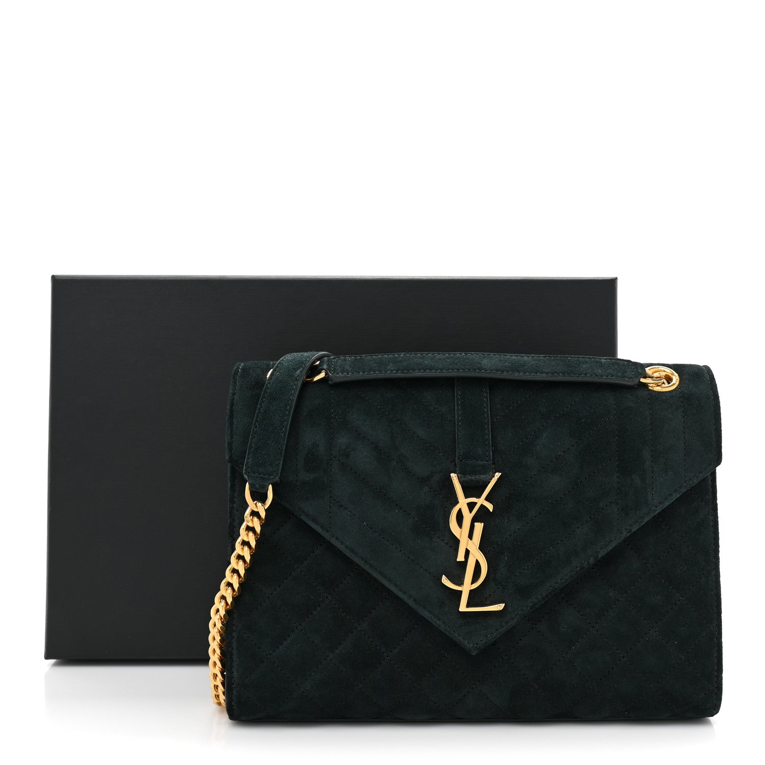Saint Laurent Suede Mixed Matelasse Triquilt Medium Monogram Envelope Satchel Algae 11 of 11