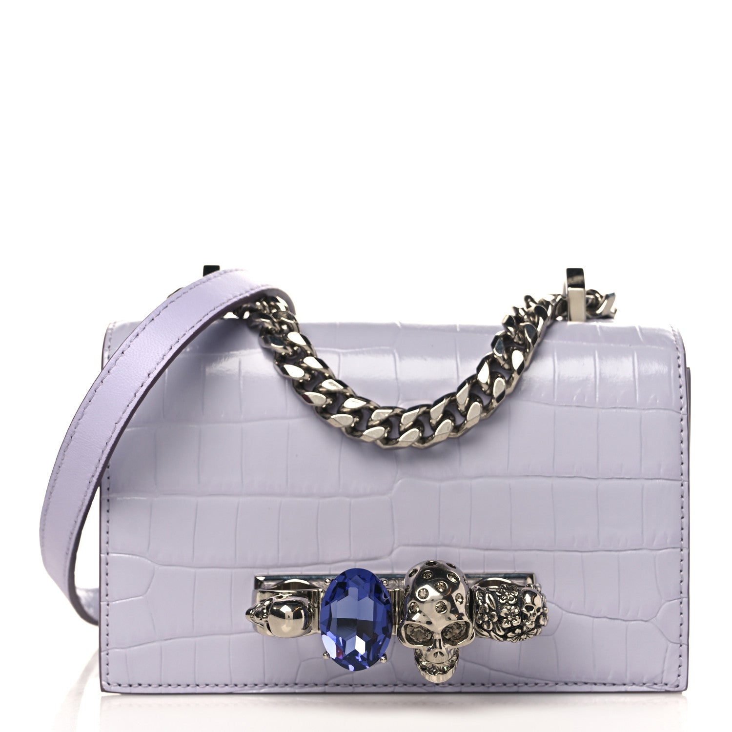 Alexander McQueen Shiny Crocodile Embossed Jeweled Satchel Lavender 1 of 9