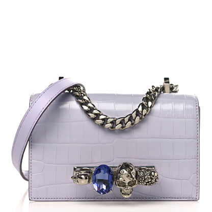Alexander McQueen Shiny Crocodile Embossed Jeweled Satchel Lavender 1 of 9