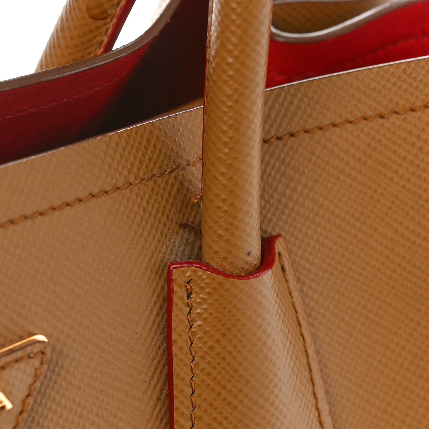 Saffiano Cuir Large Double Bag Caramel Fuoco