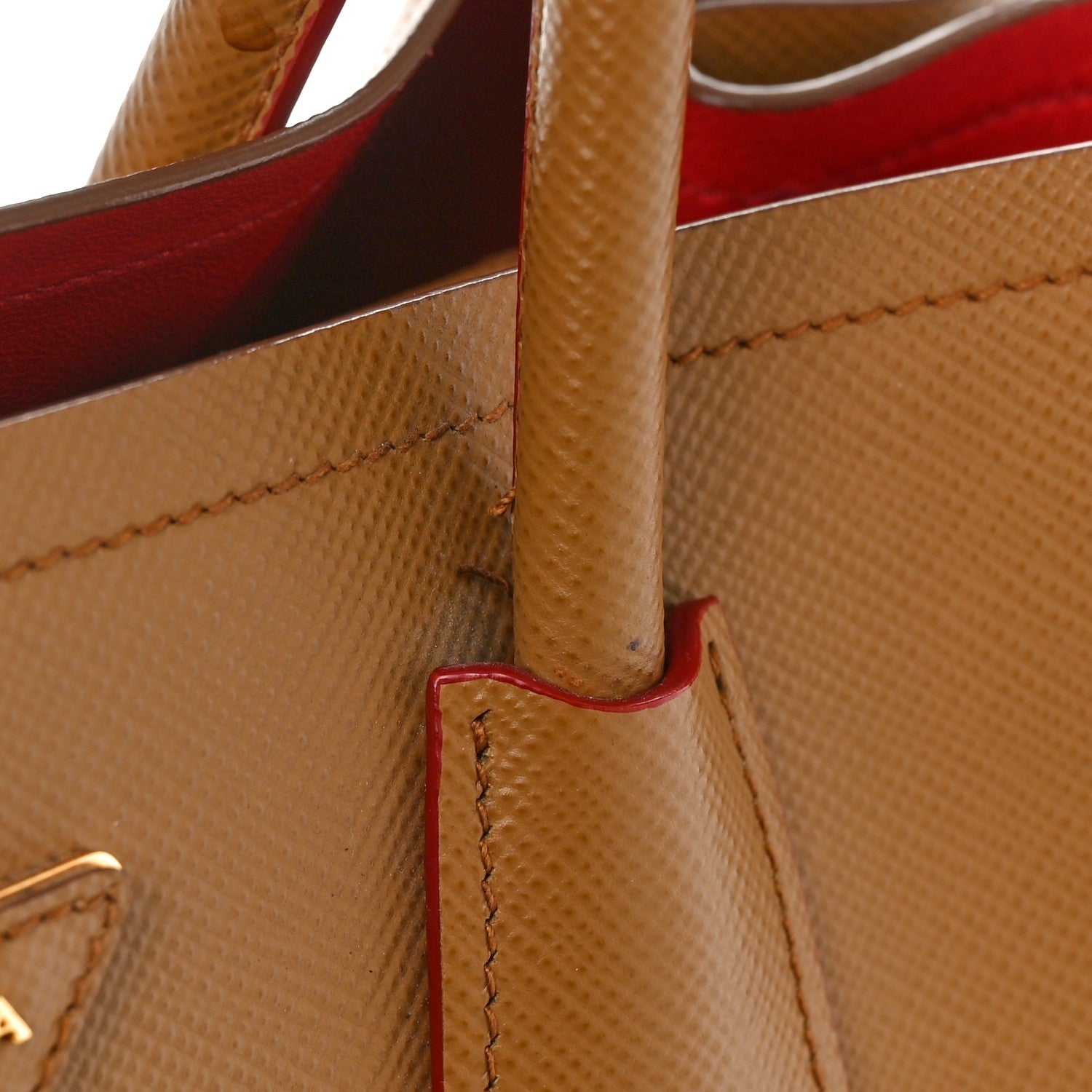 Prada Saffiano Cuir Large Double Bag Caramel Fuoco 7 of 17