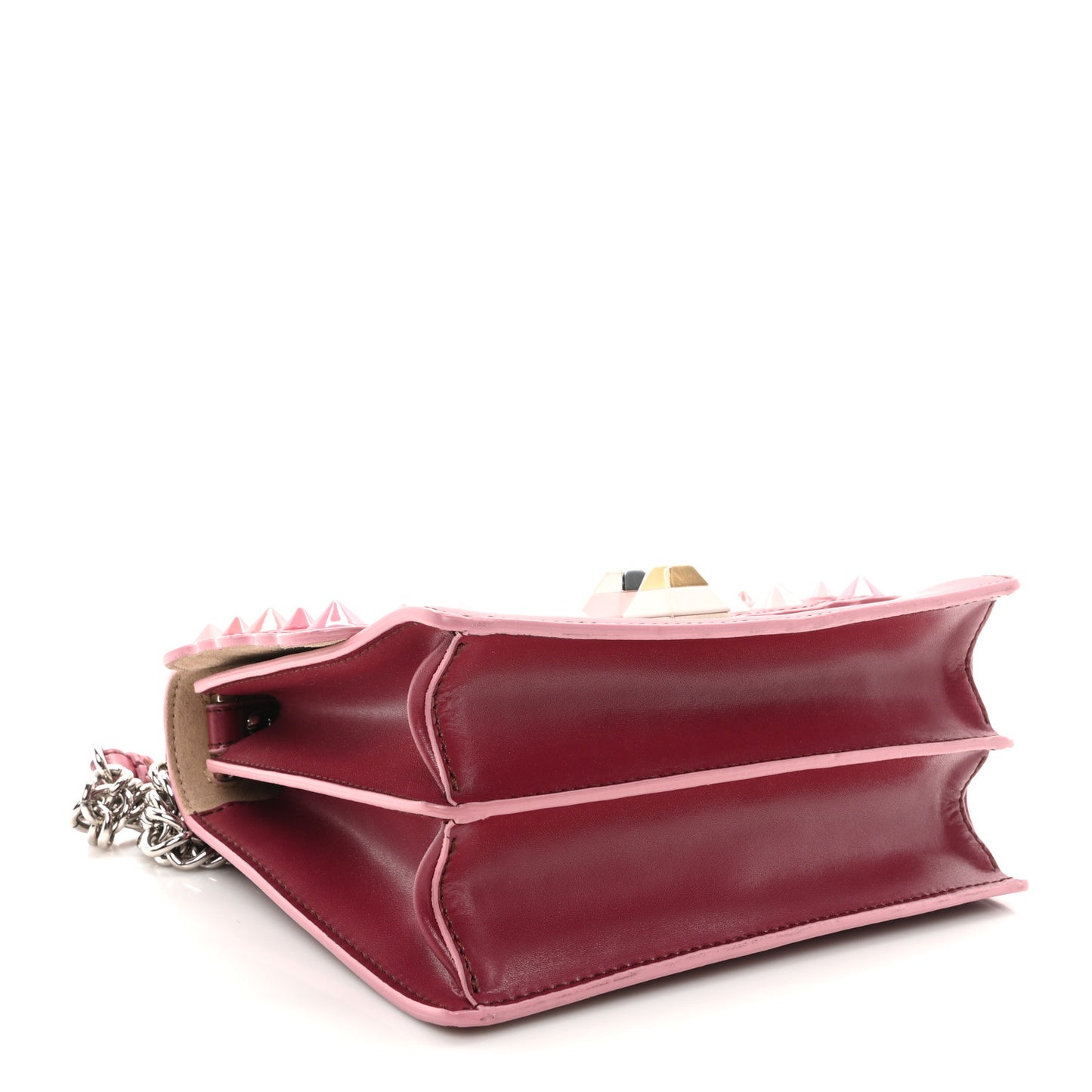 Vitello Liberty Scalloped Studded Small Kan I Shoulder Bag Black Cherry Multicolor