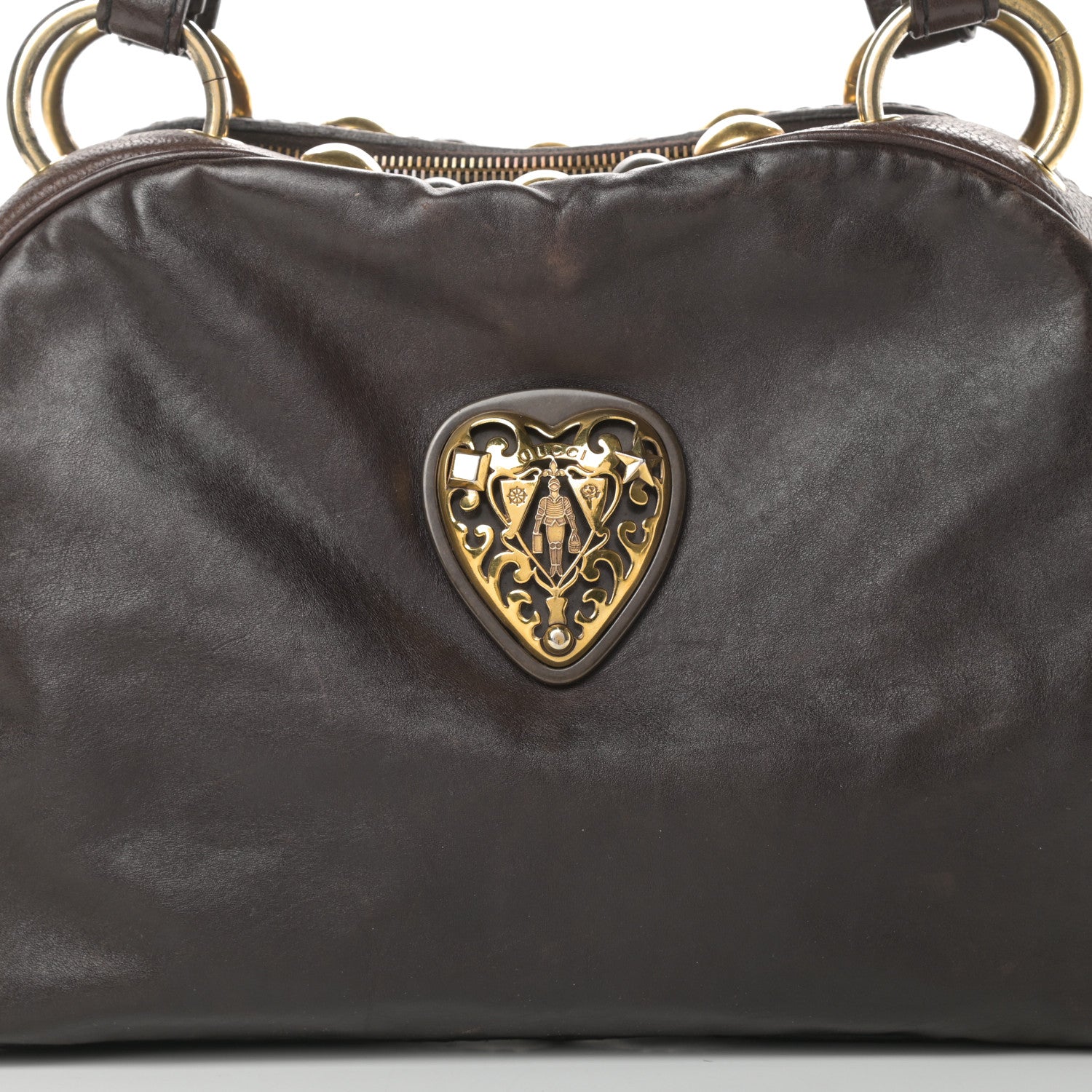 Gucci Calfskin Medium Babouska Dome Satchel Dark Brown 8 of 16