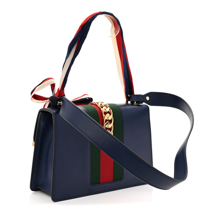 Gucci Vitello Fontanella Web Small Sylvie Shoulder Bag Blue Agata 3 of 10