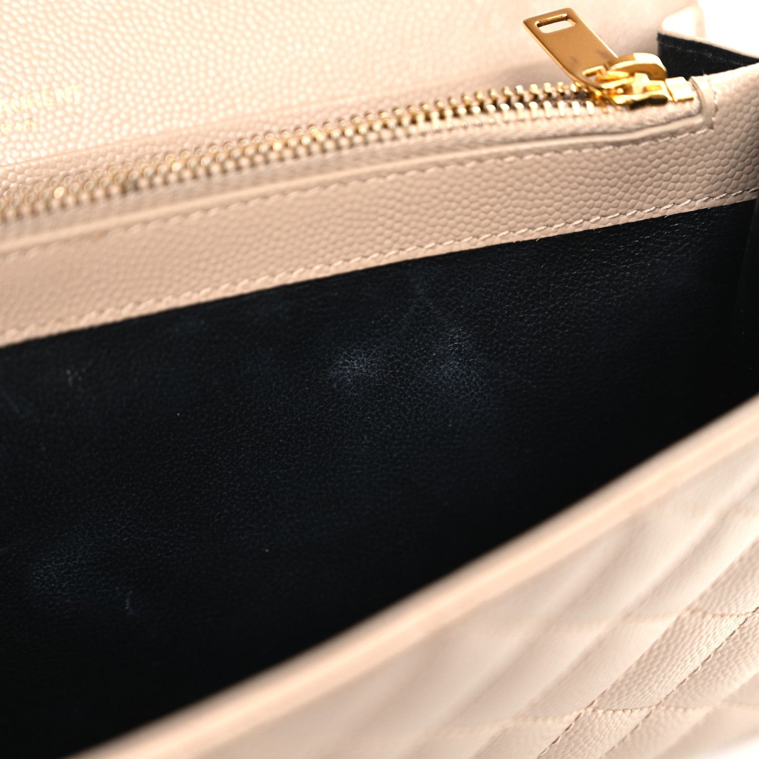 Saint Laurent Grain De Poudre Mixed Matelasse Triquilt Monogram Chain Wallet Dark Beige 12 of 14