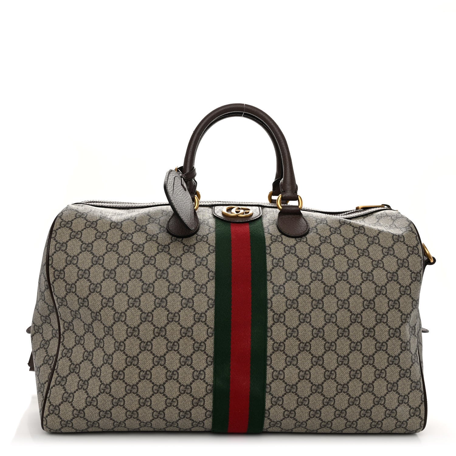 Gucci GG Supreme Monogram Textured Dollar Calfskin Web Medium Ophidia Carry-On Duffle Bag Beige Ebony New Acero 1 of 10