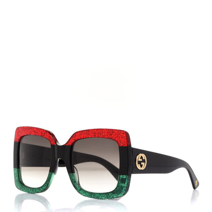 Gucci Acetate Square Frame Sunglasses GG0083S Glitter Red Black Green 1 of 7
