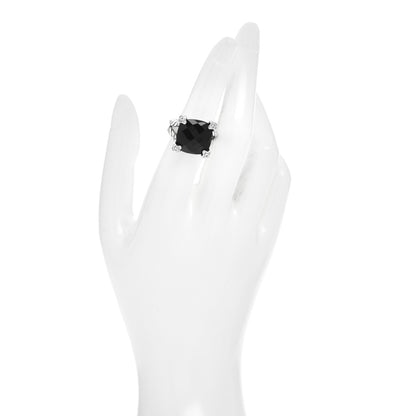 David Yurman Sterling Silver Diamond Black Onyx 14mm Cushion On Point Ring 53 6.5 2 of 5