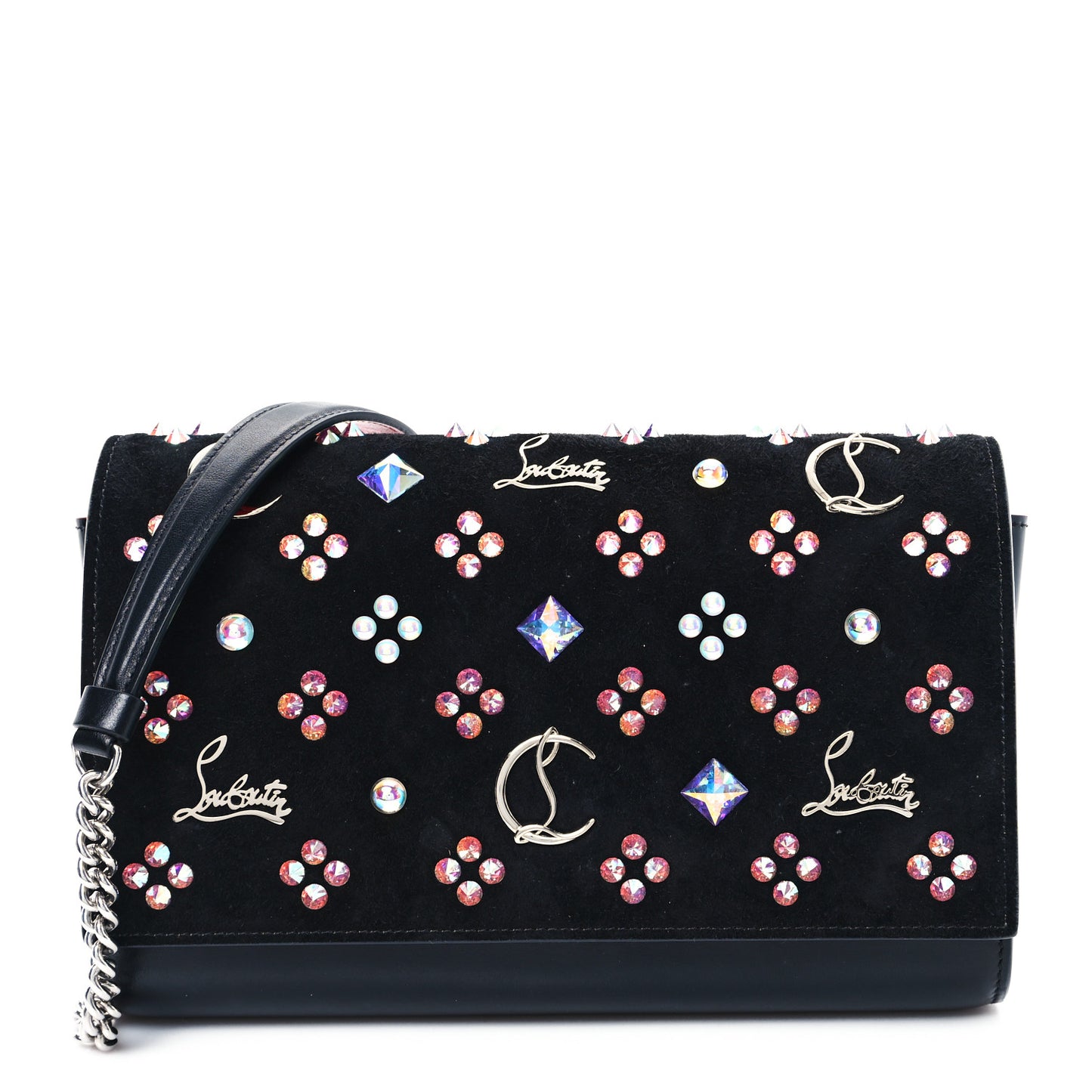 Calfskin Spikes Loubinthesky Paloma Clutch Black Multicolor