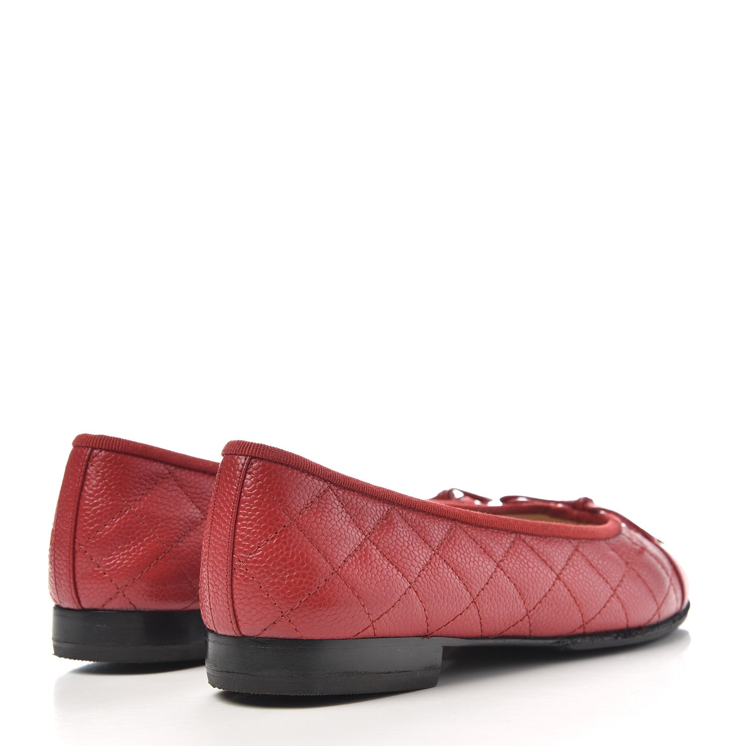 Chanel Caviar Quilted CC Cap Toe Ballerina Flats 37.5 Red 4 of 10