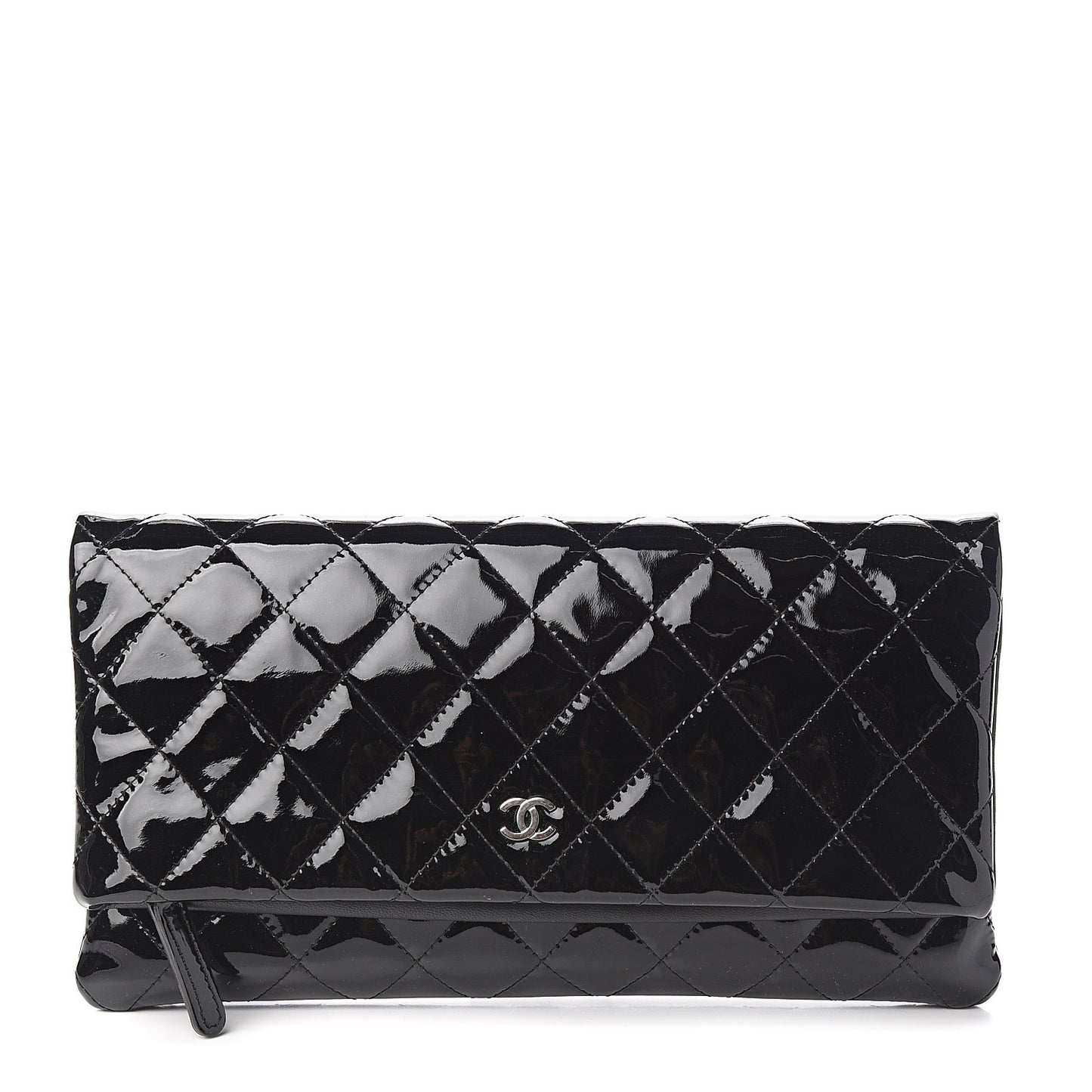 Patent Calfskin Quilted Beauty CC Clutch Black
