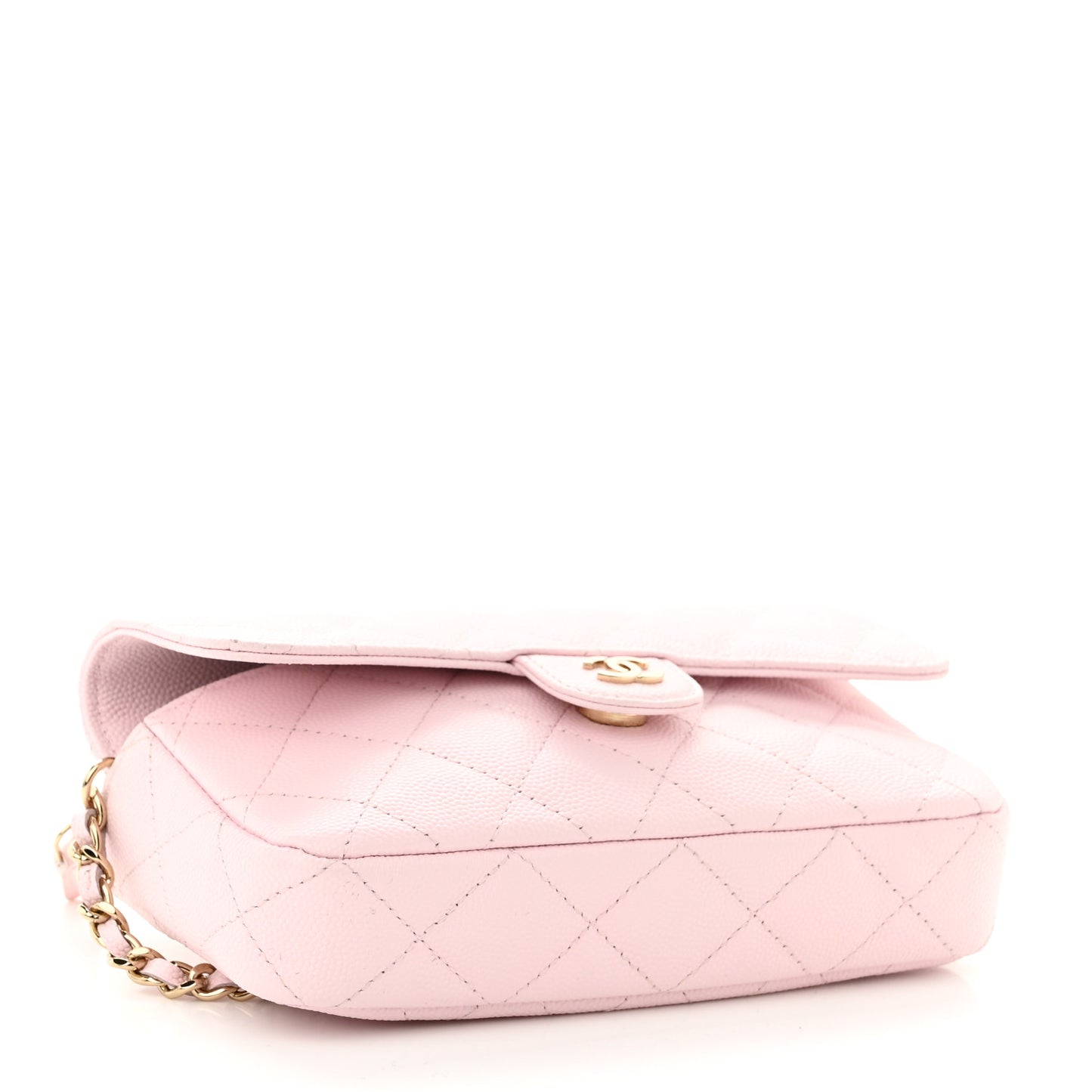 Caviar Quilted Flap Phone Holder With Chain Light Pink