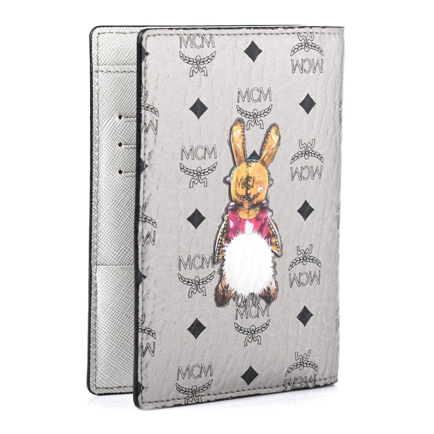 MCM Metallic Visetos Rabbit Passport Holder Silver 882434