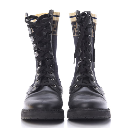 Fendi Calfskin Stretch Fabric Rockoko Biker Boots 39 Tobacco Black Marino 2 of 9