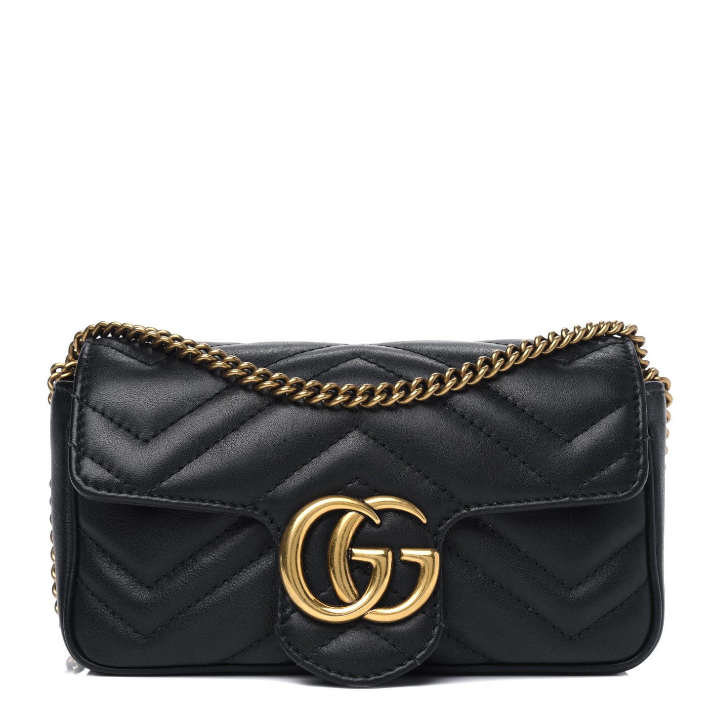 Calfskin Matelasse Super Mini GG Marmont Shoulder Bag Black