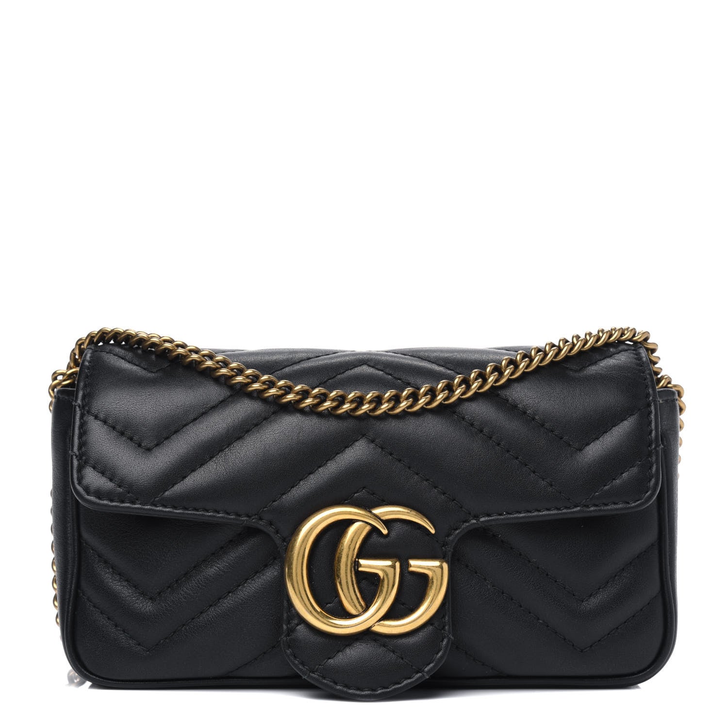 Gucci Calfskin Matelasse Super Mini GG Marmont Shoulder Bag Black 1 of 6