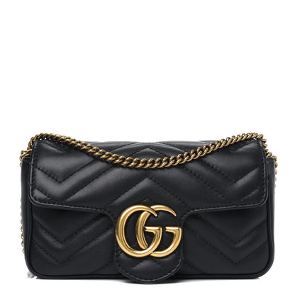 Gucci Calfskin Matelasse Super Mini GG Marmont Shoulder Bag Black 1 of 6