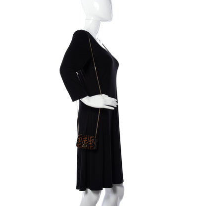 Fendi Sheared Sheepskin Vitello King FF Nano Baguette Charm Tobacco Moro Black 2 of 9