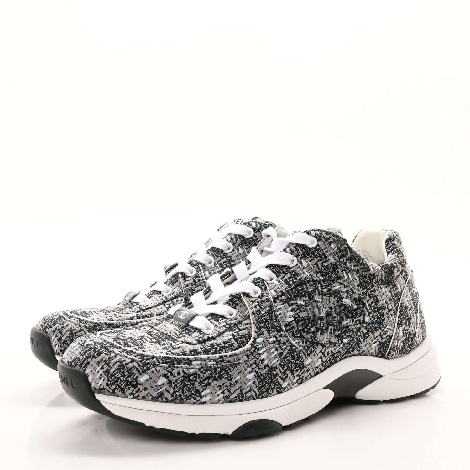 Chanel Tweed Mens CC Sneakers 43 Grey Black 4 of 9