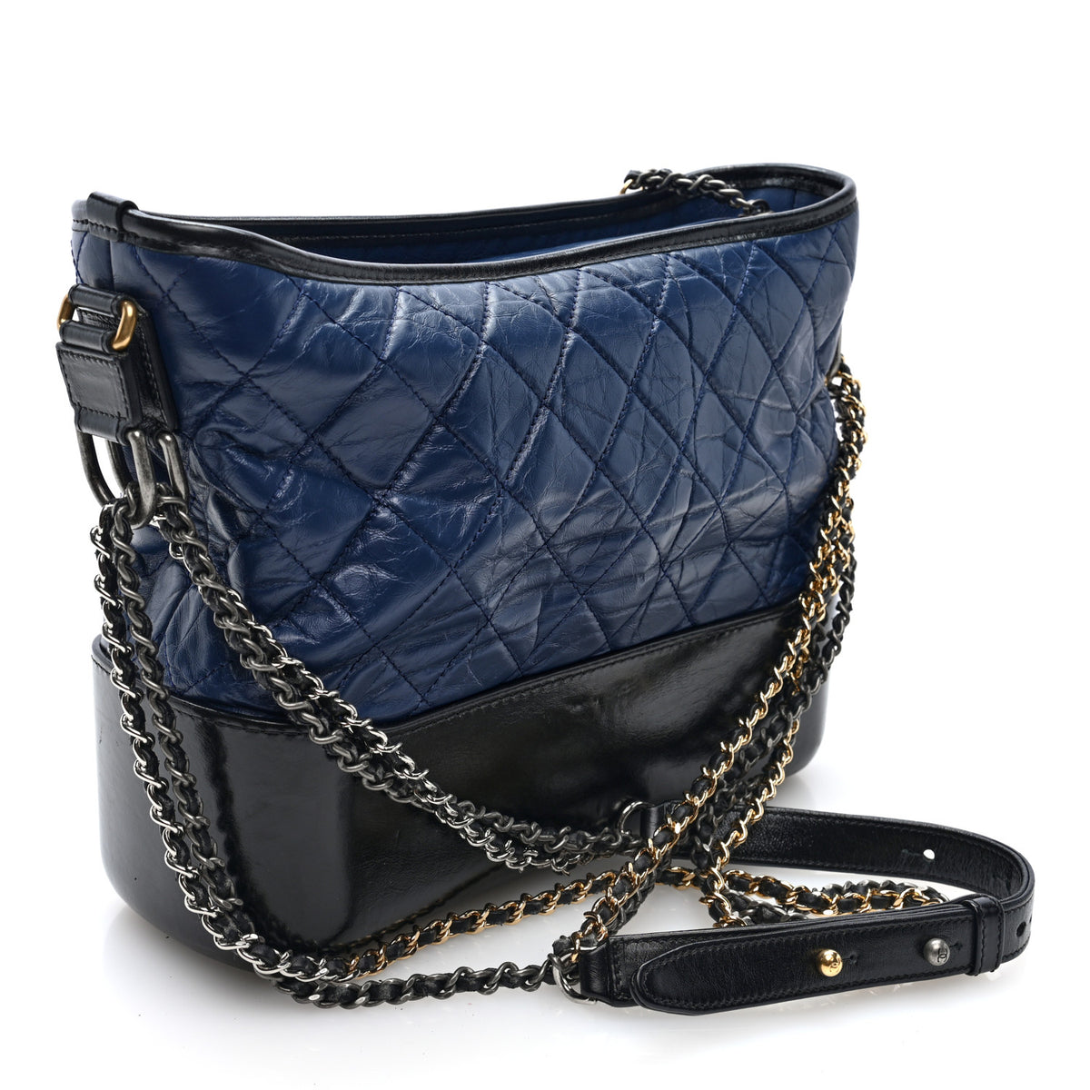 Chanel Aged Calfskin Quilted Medium Gabrielle Hobo Navy Black 3 of 10