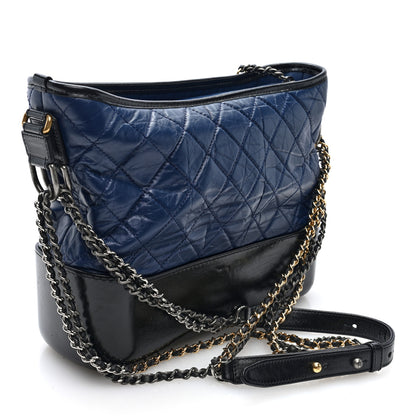 Chanel Aged Calfskin Quilted Medium Gabrielle Hobo Navy Black 3 of 10
