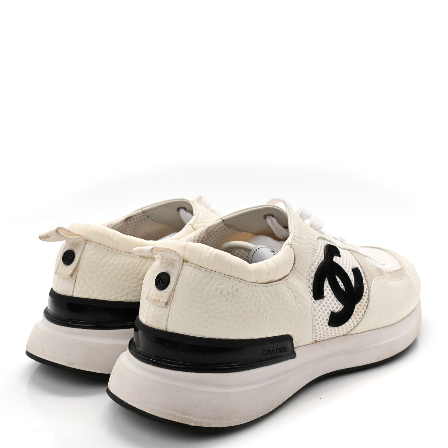 Calfskin Mesh Suede Mens CC Sneakers 45 White Black