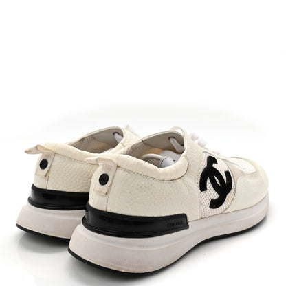 Chanel Calfskin Mesh Suede Mens CC Sneakers 45 White Black 4 of 11