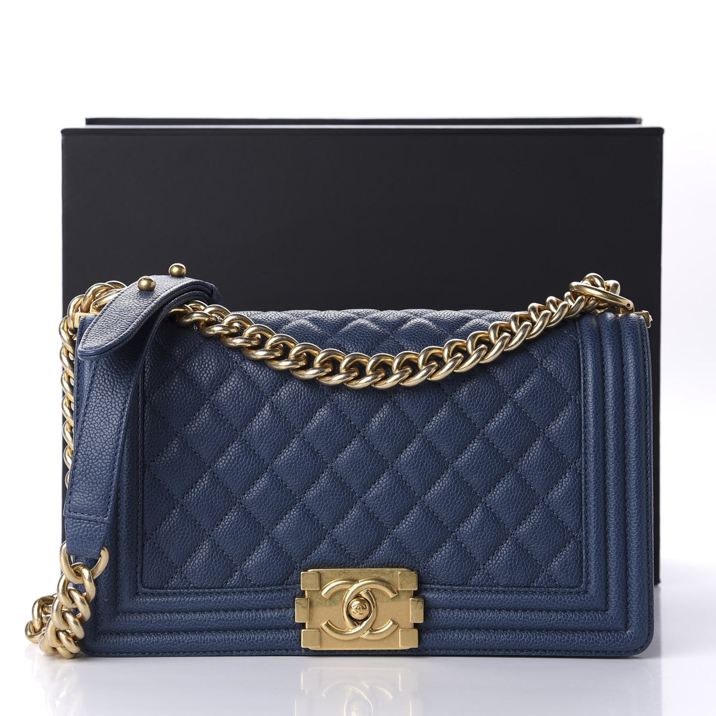 Caviar Quilted Medium Boy Flap Blue