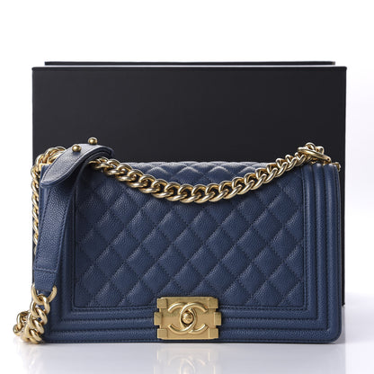 Chanel Caviar Quilted Medium Boy Flap Blue 11 of 11