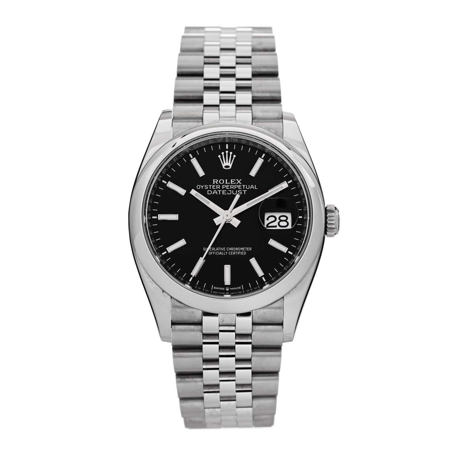 Rolex Stainless Steel 36mm Oyster Perpetual Datejust Watch Bright Black 126200 1 of 5