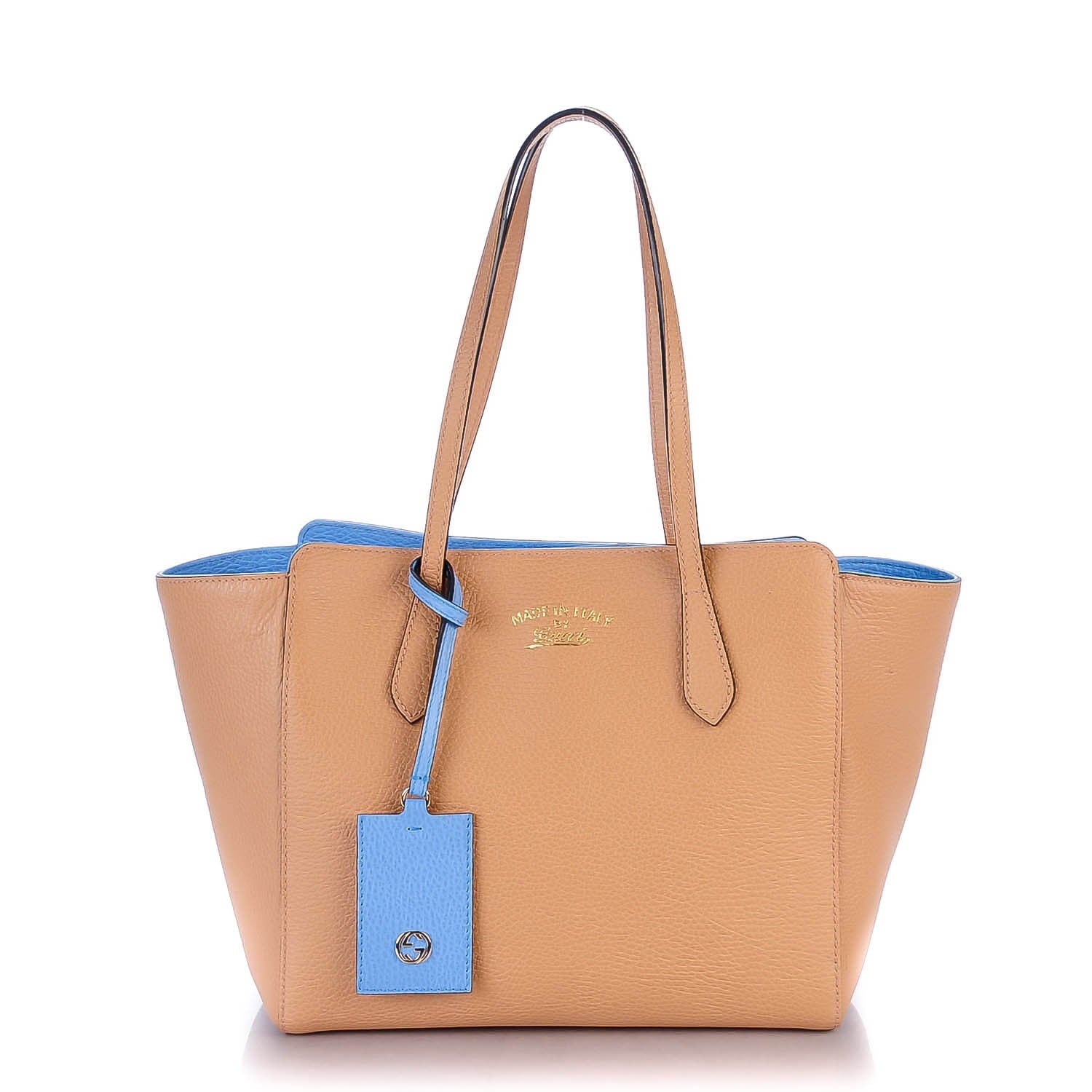 Gucci Dollar Calfskin Small Swing Tote Camelia Mineral Blue 1 of 7