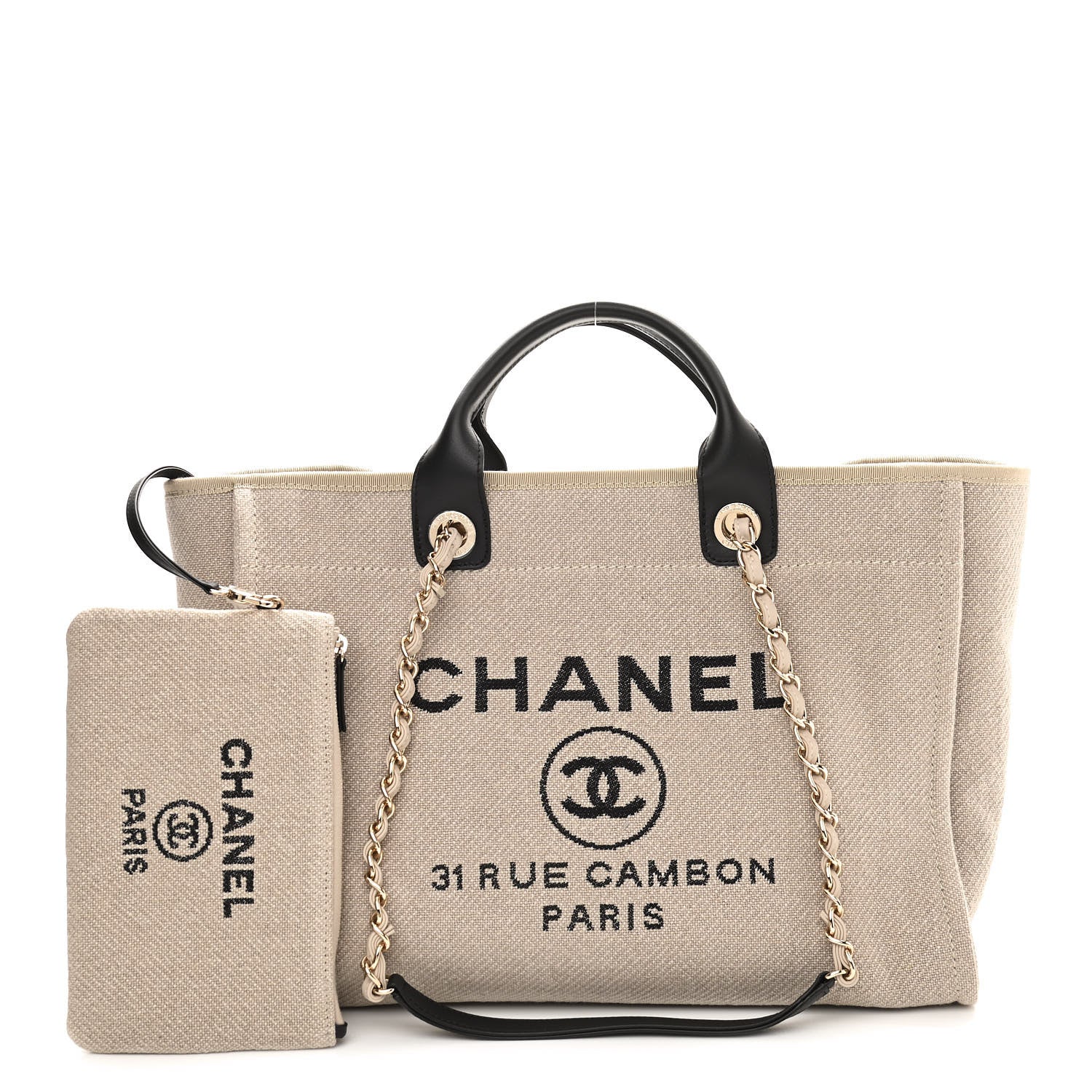 Chanel Mixed Fibers Medium Deauville Tote Beige Black 1 of 11