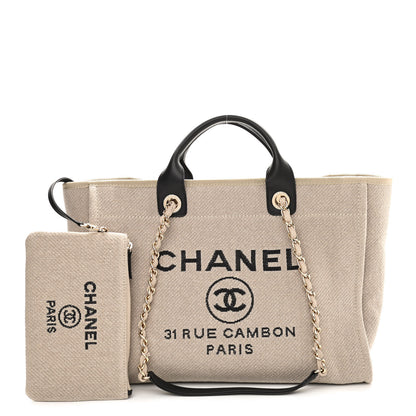 Chanel Mixed Fibers Medium Deauville Tote Beige Black 1 of 11