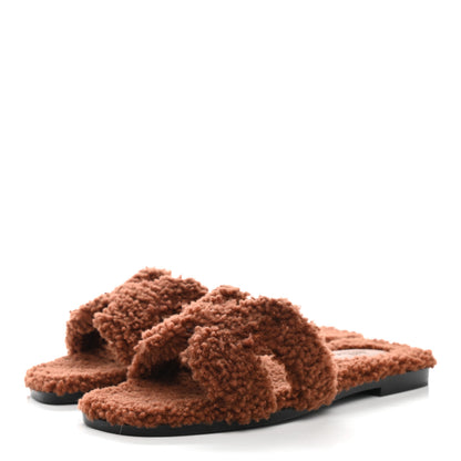 Hermes Woolskin Oran Sandals 36.5 Cognac 3 of 7