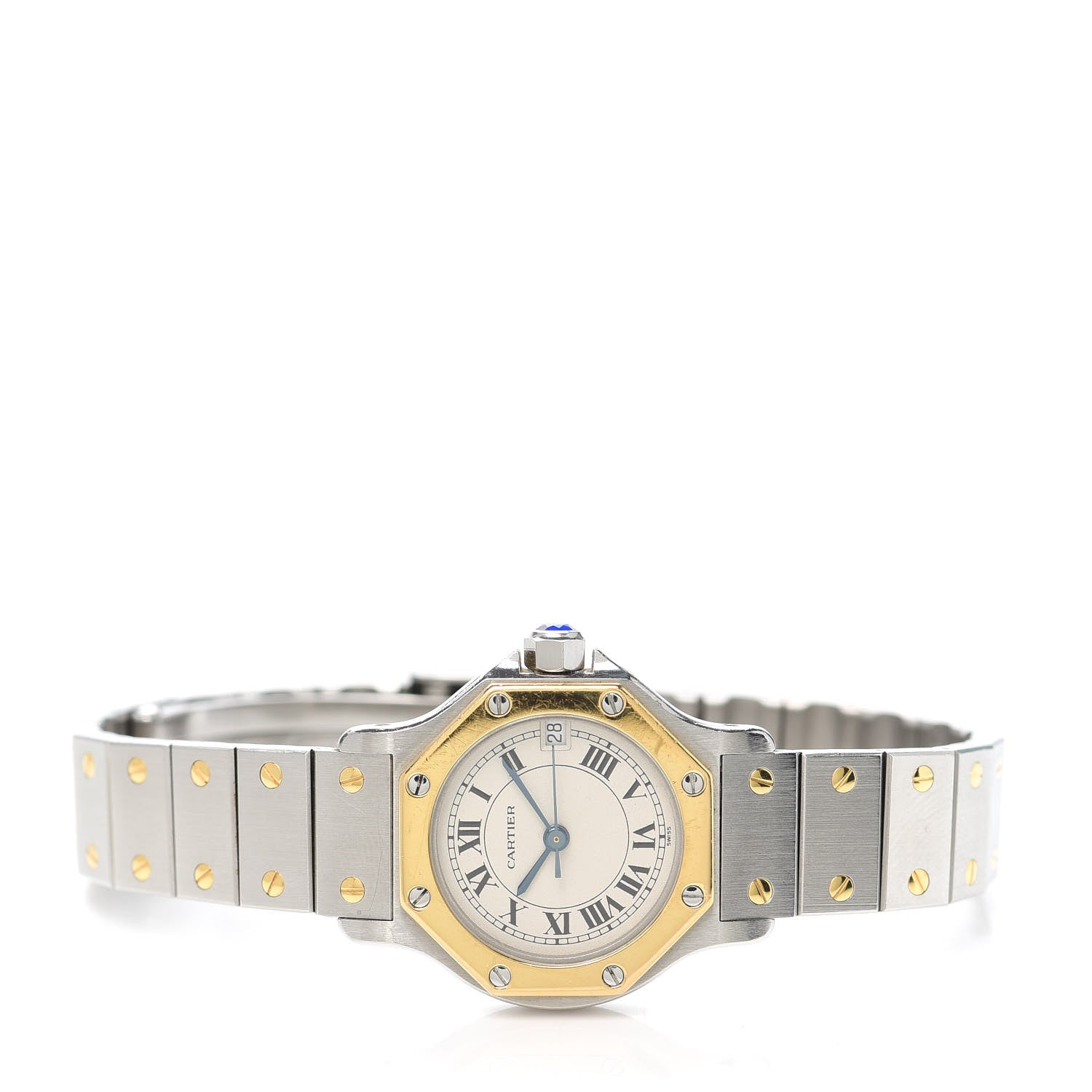 Cartier Stainless Steel 18K Yellow Gold 25mm Santos Octagon Quartz Watch 2 of 5
