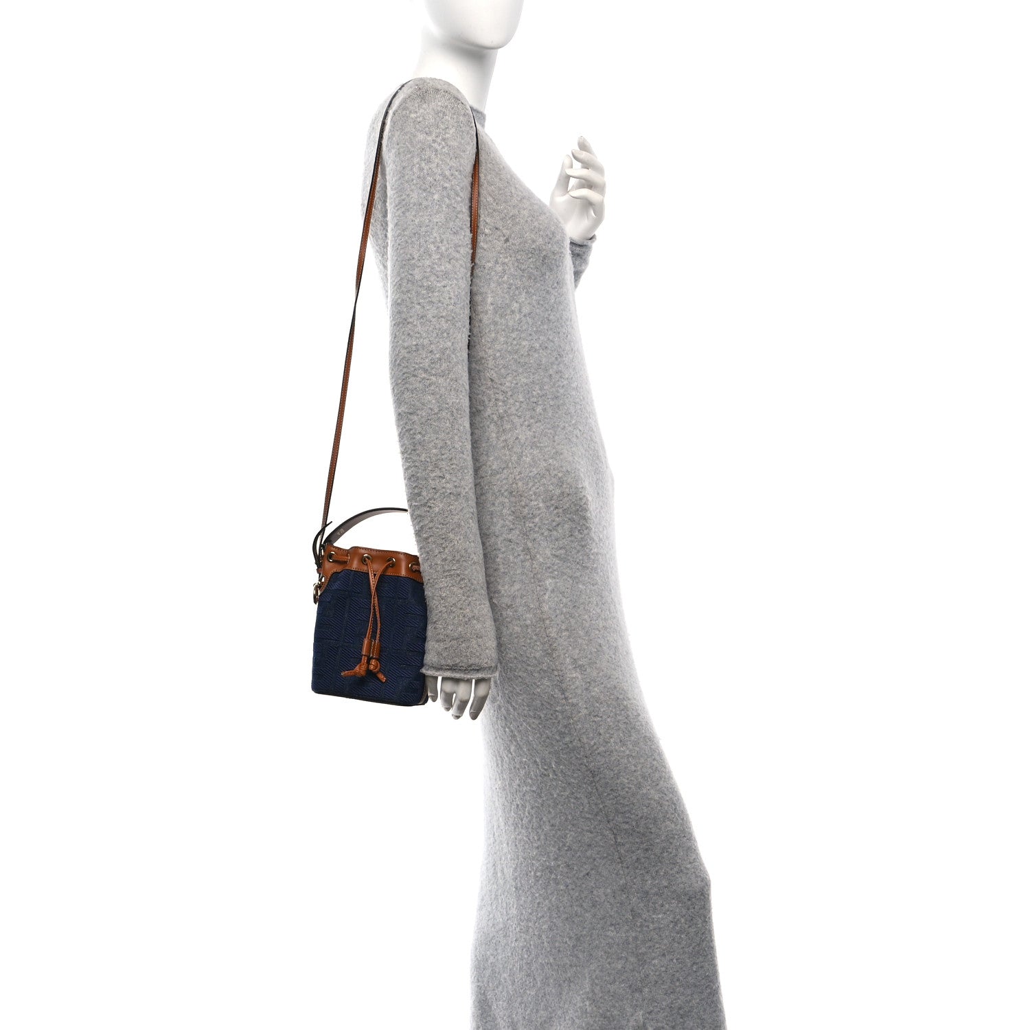 Fendi Denim Vitello King F is Fendi FF Embroidered Mini Mon Tresor Bucket Bag Blue Cuoio 2 of 10