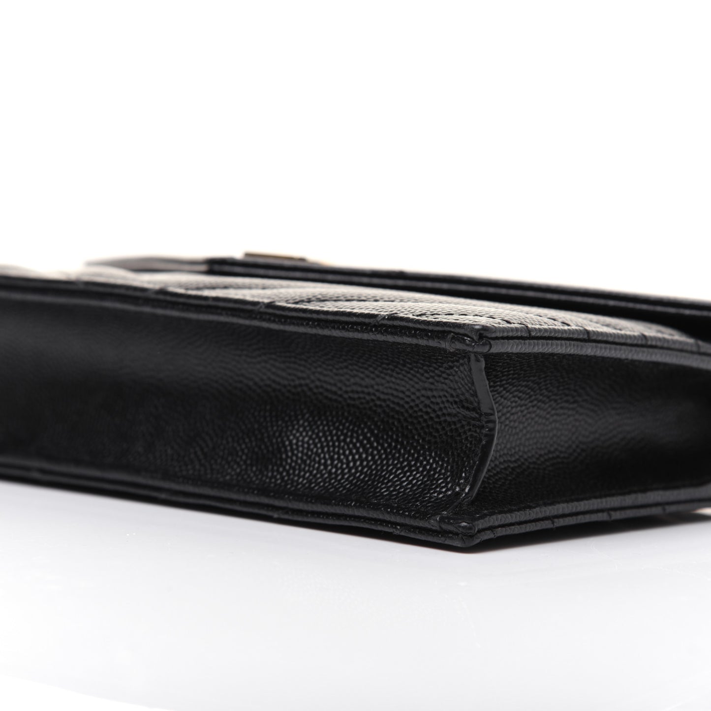 Grain De Poudre Matelasse Chevron Monogram Envelope Chain Wallet Black