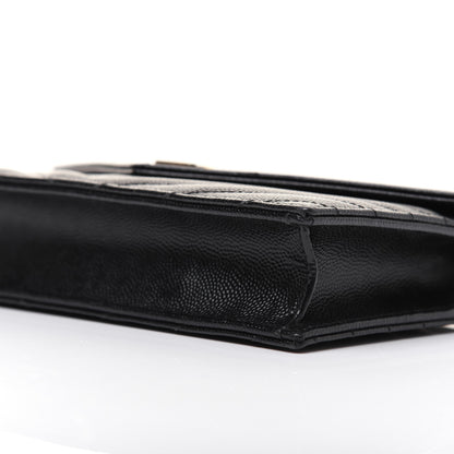 Saint Laurent Grain De Poudre Matelasse Chevron Monogram Envelope Chain Wallet Black 7 of 17
