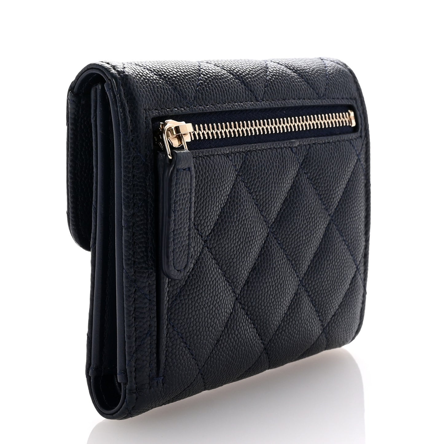Caviar Quilted Compact Flap Wallet Navy