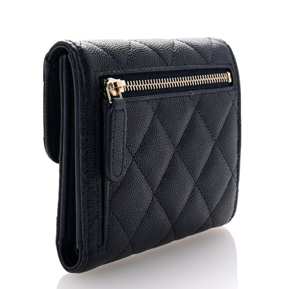 Chanel Caviar Quilted Compact Flap Wallet Navy 3 of 9