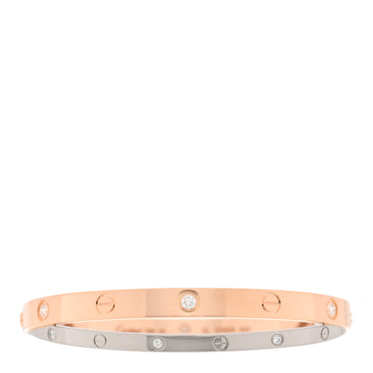 Cartier 18K Pink White Gold 12 Diamond Double LOVE Bracelet 19 1 of 6