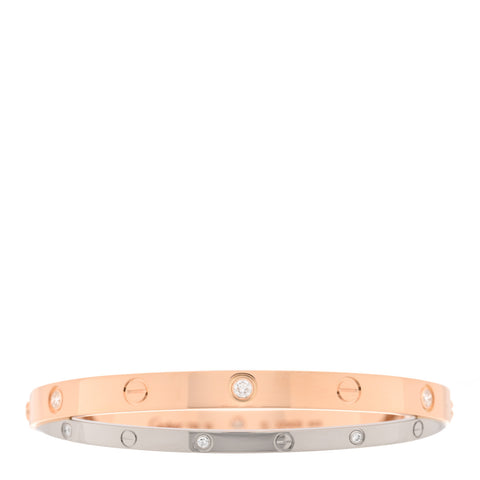 18K Pink White Gold 12 Diamond Double LOVE Bracelet 19