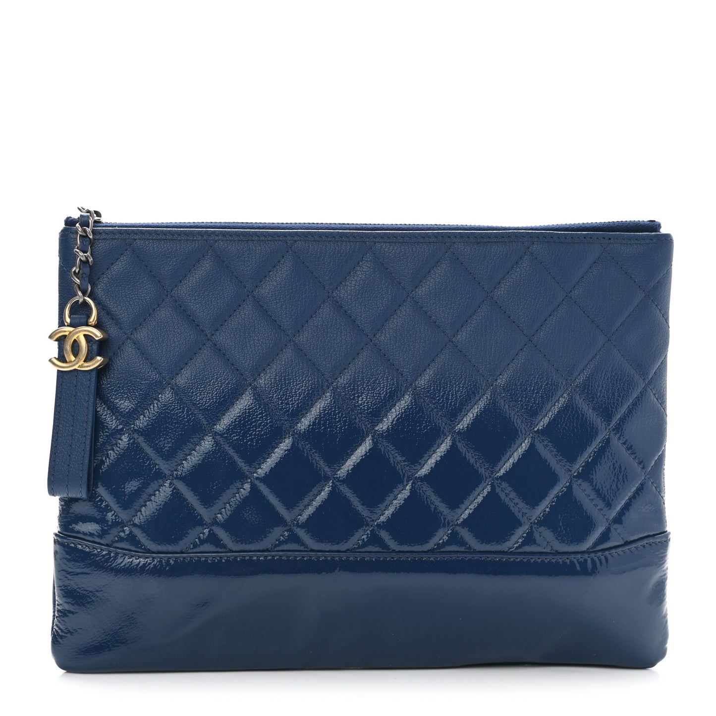 Patent Goatskin Quilted Medium Gabrielle Cosmetic Case Dark Blue