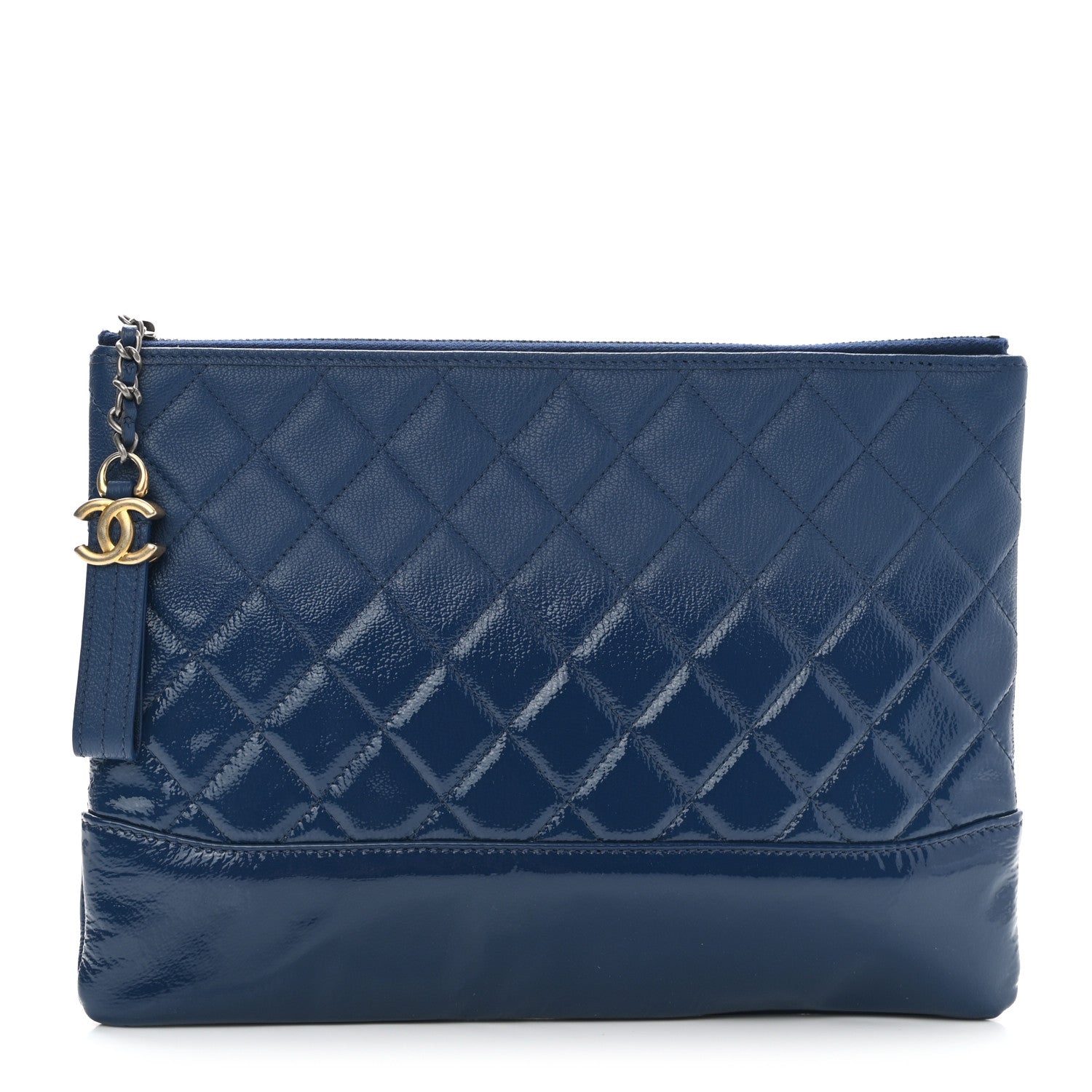Chanel Patent Goatskin Quilted Medium Gabrielle Cosmetic Case Dark Blue 1 of 8