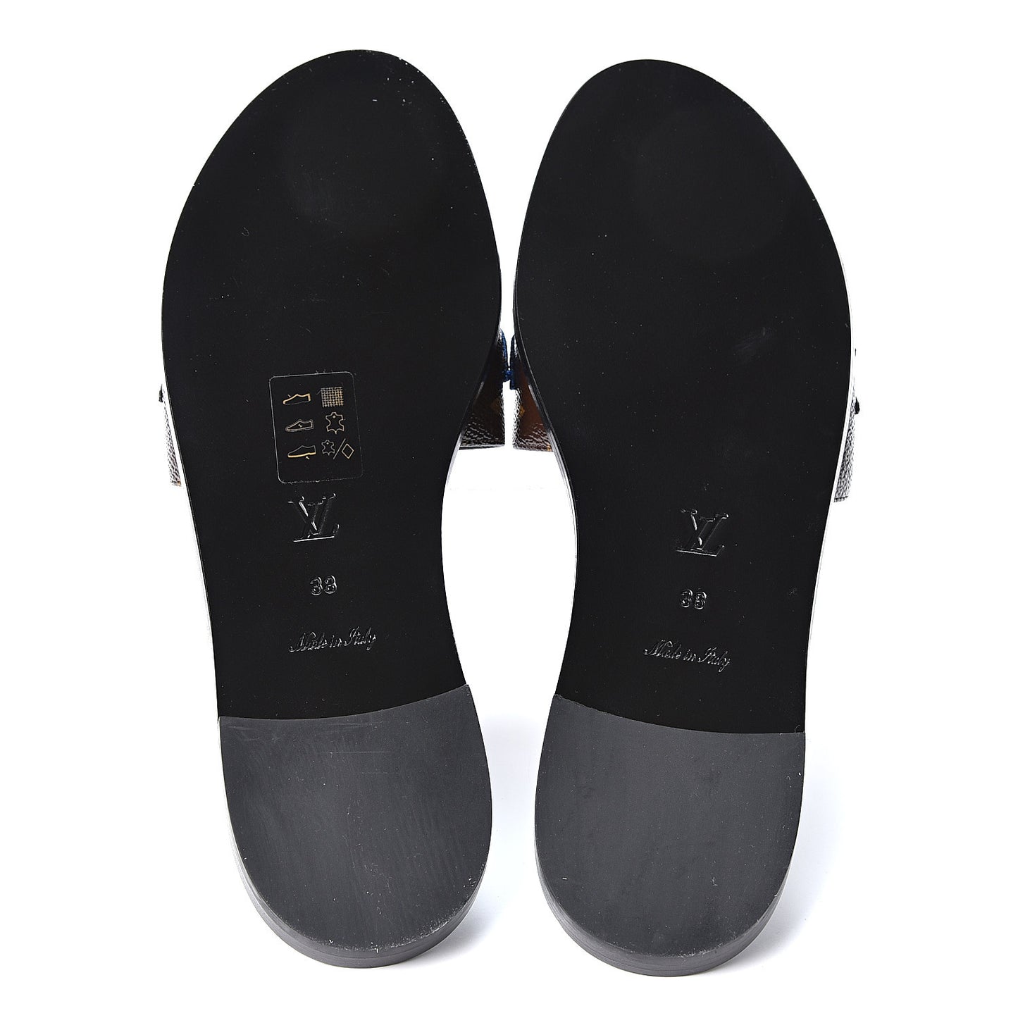 Patent Calfskin Monogram LV Black Heart Flat Mules 38 Cacao