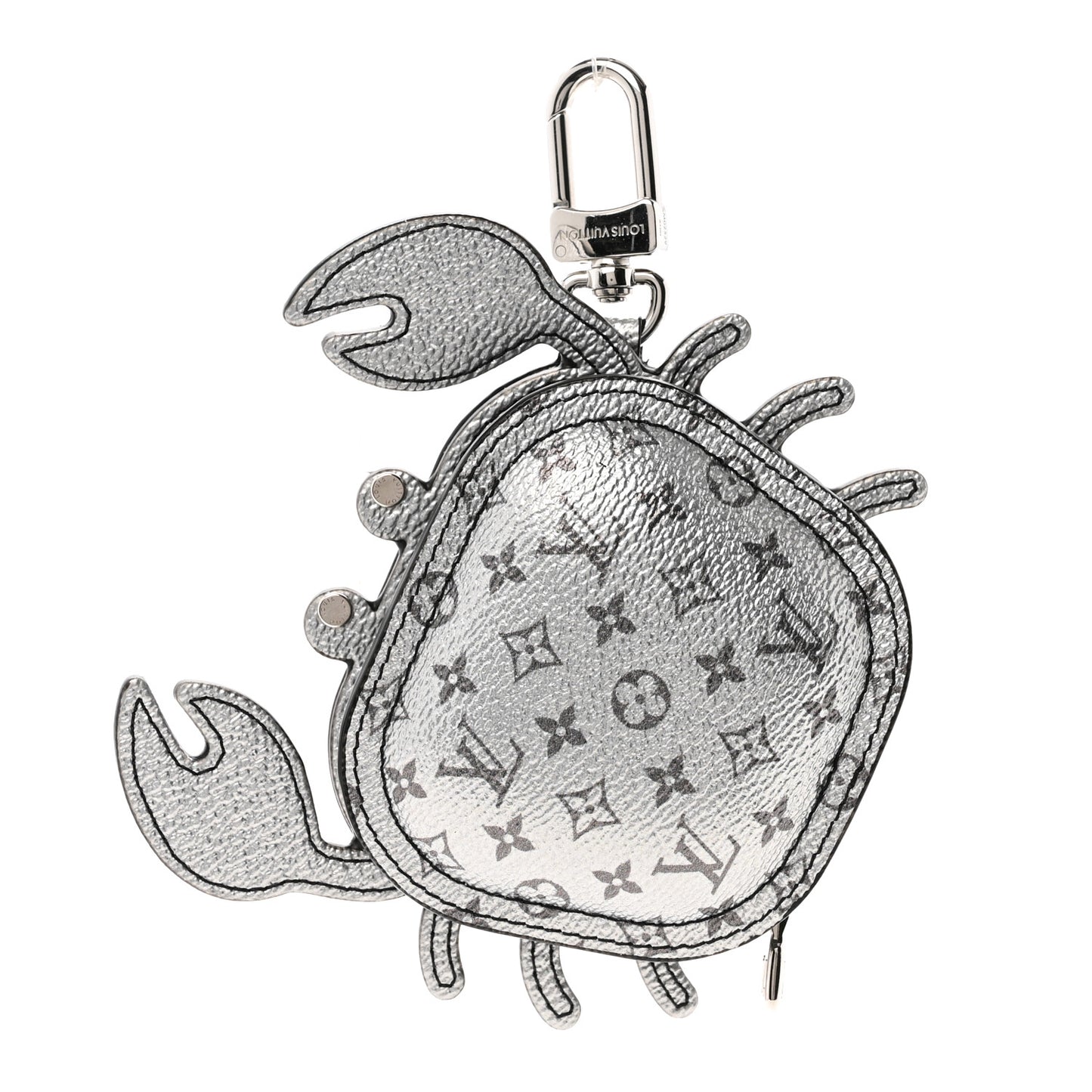 Metallic Monogram Crab Bag Charm Grey Silver