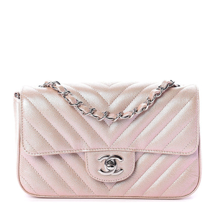 Chanel Iridescent Caviar Chevron Quilted Mini Rectangular Flap Light Gold 1 of 8