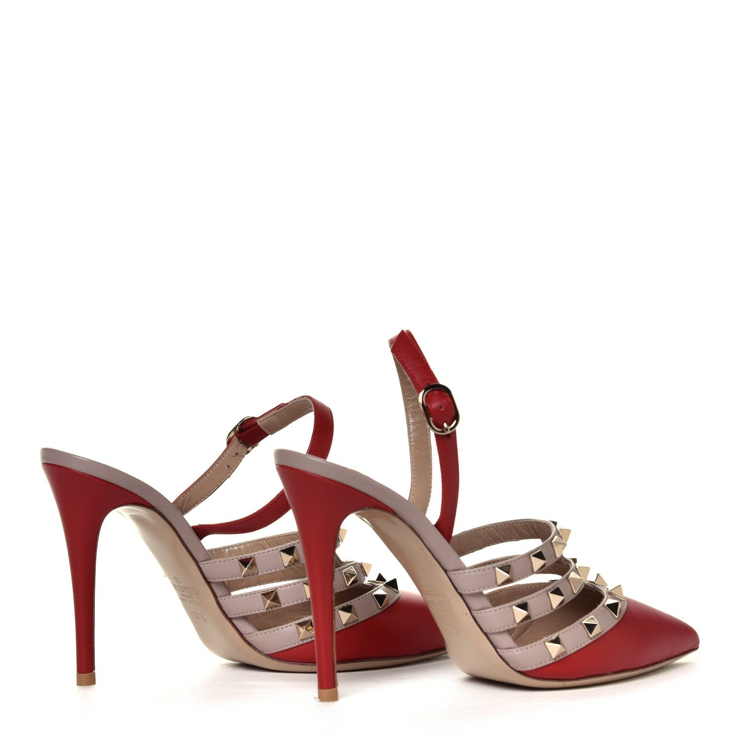 Valentino Garavani Calfskin Nappa Rockstud Cage Slingback Pumps 37.5 Rosso Valentino Poudre 3 of 6